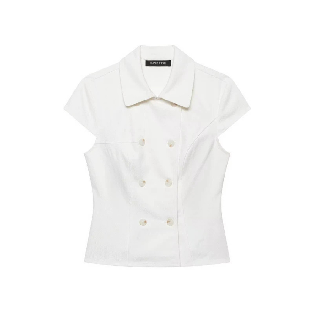 ZARA Double Breasted Fitted Short Sleeve Shirt